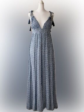 Lulus Blue White Floral Boho Maxi Dress Size L Adjustable Straps